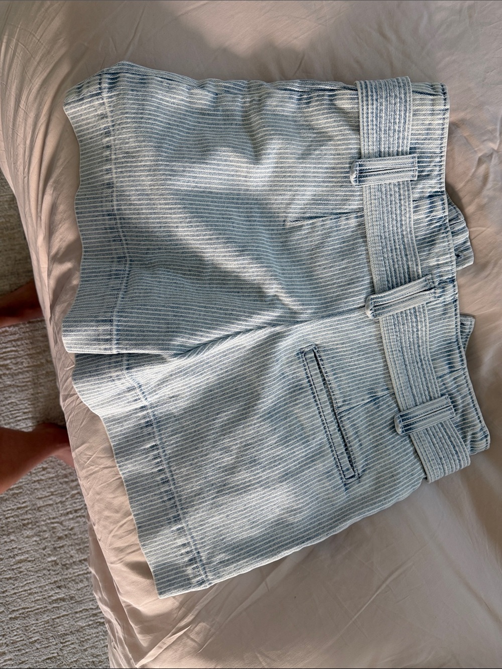 Sezane Light Blue Striped Denim Belted Shorts - Picture 2 of 4